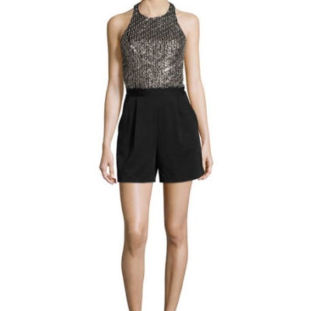 Alice + Olivia Nisha Embellished Romper in black multi size 8 #PM177